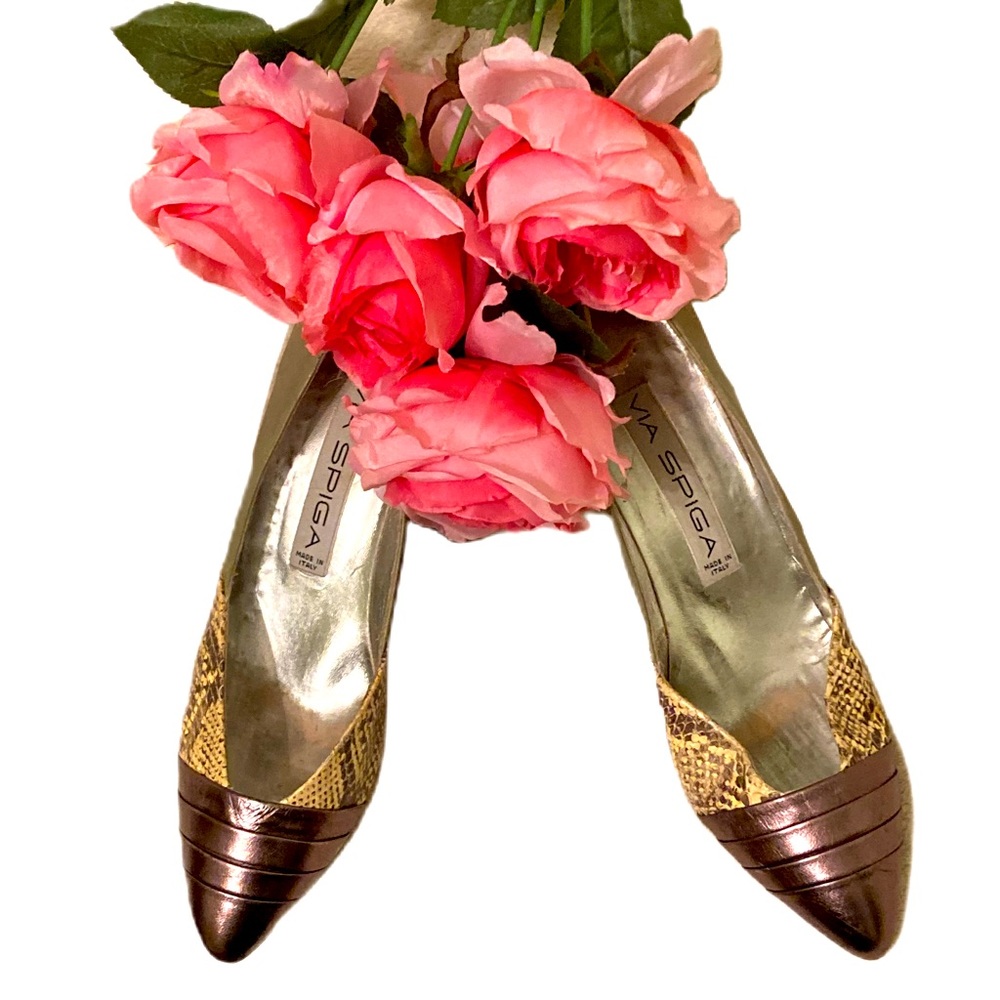 Vintage Via Spiga Leather and Snakeskin Wedges